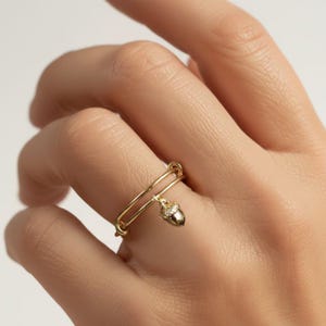Tiny Acorn Expandable Charm Ring, Gold