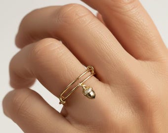 Tiny Acorn Expandable Charm Ring, Gold