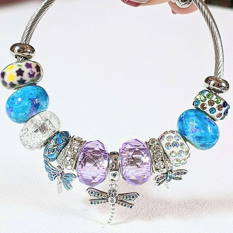 Dragonfly Euro Cuff Wrap Bracelet, Silver - - LadybugfeetDesigns -