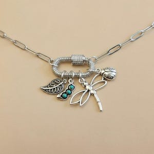 Large Dragonfly, Garden Friends Carabiner Necklace, Silver - Adjusts up to 20 inches - - LadybugfeetDesigns -