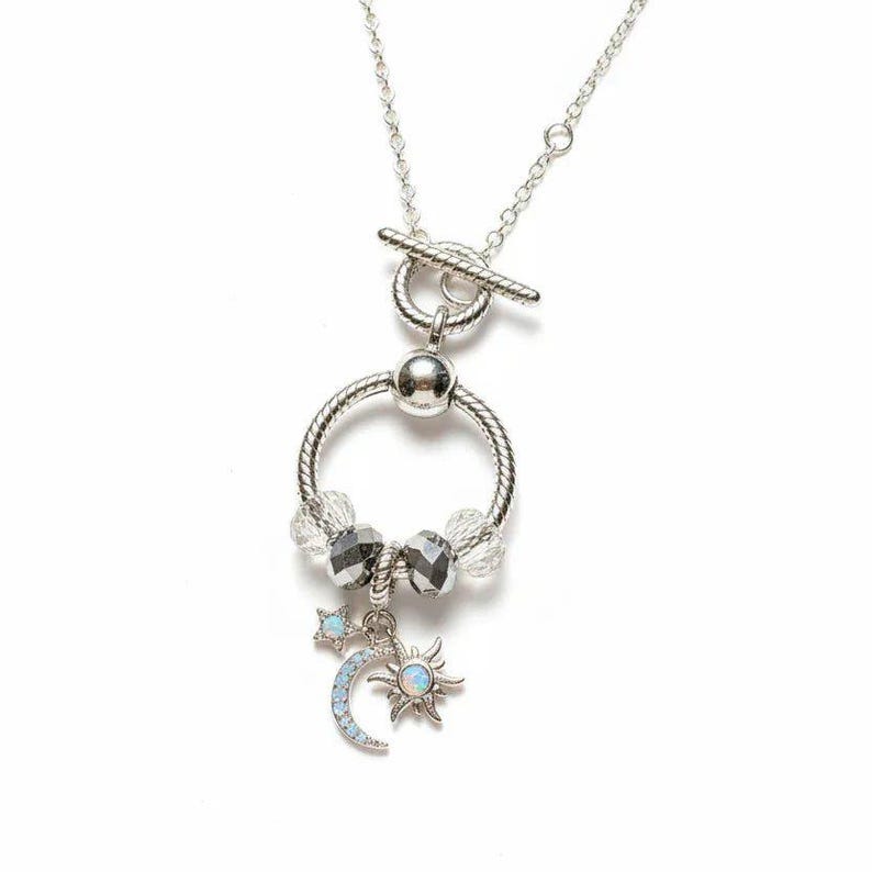 Moon Sun Star Sterling Silver Toggle Charm Necklace, 20 inches - - LadybugfeetDesigns -