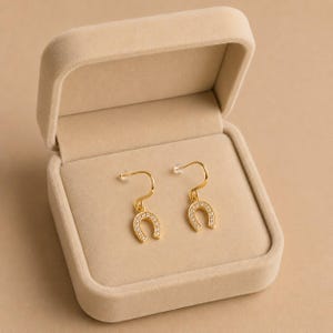 CZ Horseshoe dangle earrings, Gold - - LadybugfeetDesigns -