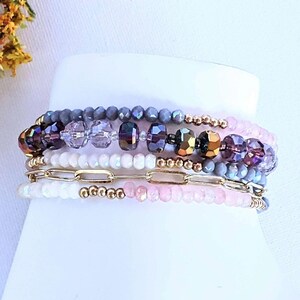 Pink Champagne Crystal Beaded Endless wrap bracelet - - LadybugfeetDesigns -