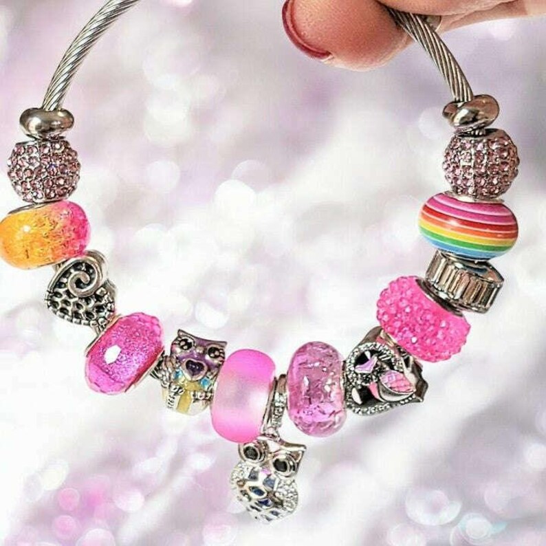 Pretty Owl Euro Cuff Wrap Bracelet, Silver - - LadybugfeetDesigns -