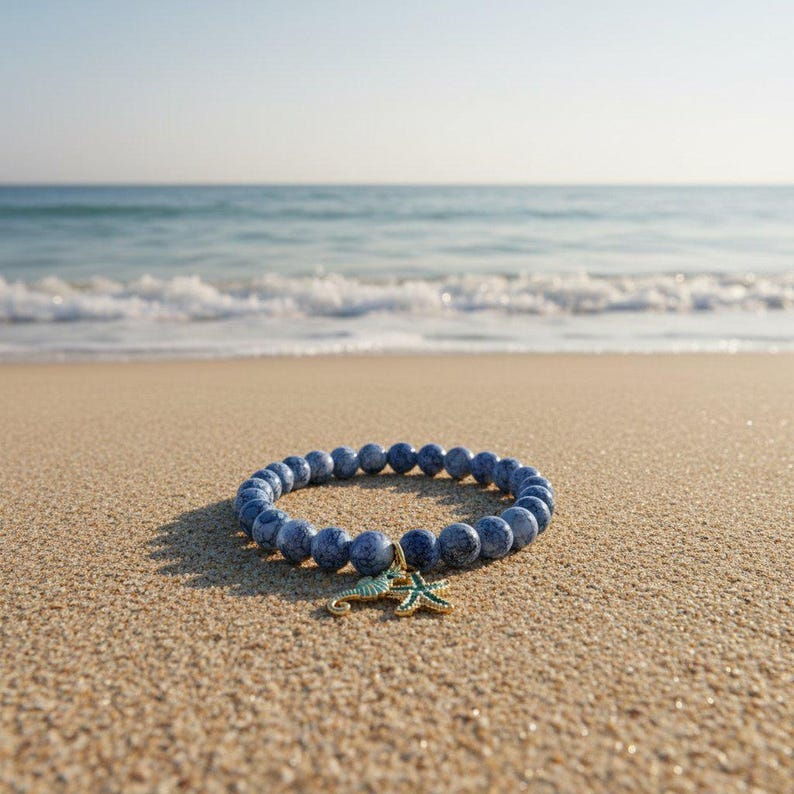 Seahorse Starfish Beaded Stretch Bracelet - - LadybugfeetDesigns -
