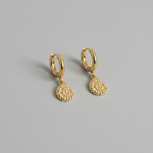 Sea Shell Hoop Earrings, Gold - 10 mm - - LadybugfeetDesigns -