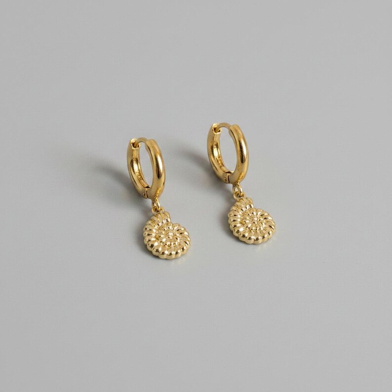 Sea Shell Hoop Earrings, Gold - 10 mm - - LadybugfeetDesigns -
