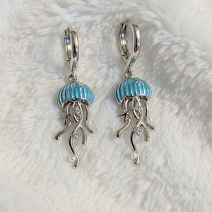 Jellyfish Huggie Hoop earrings, Silver - 15mm - - LadybugfeetDesigns -