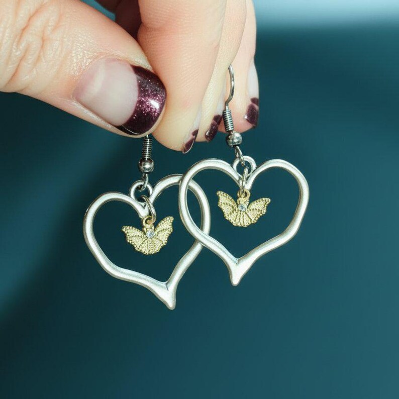 Two-Tone Bat Heart Earrings - - LadybugfeetDesigns -