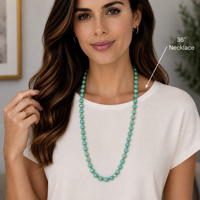 Turquoise Crystal Knotted Necklace -36 inch - - LadybugfeetDesigns -