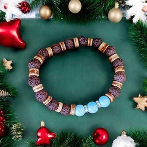 Turquoise Gemstone Lava Bead Stretch bracelet-December Birthstone - - LadybugfeetDesigns -