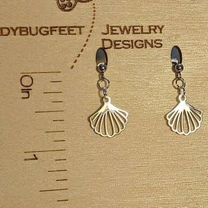 Sea Scallop Charm Drop Stud Earrings-Silver - - LadybugfeetDesigns -