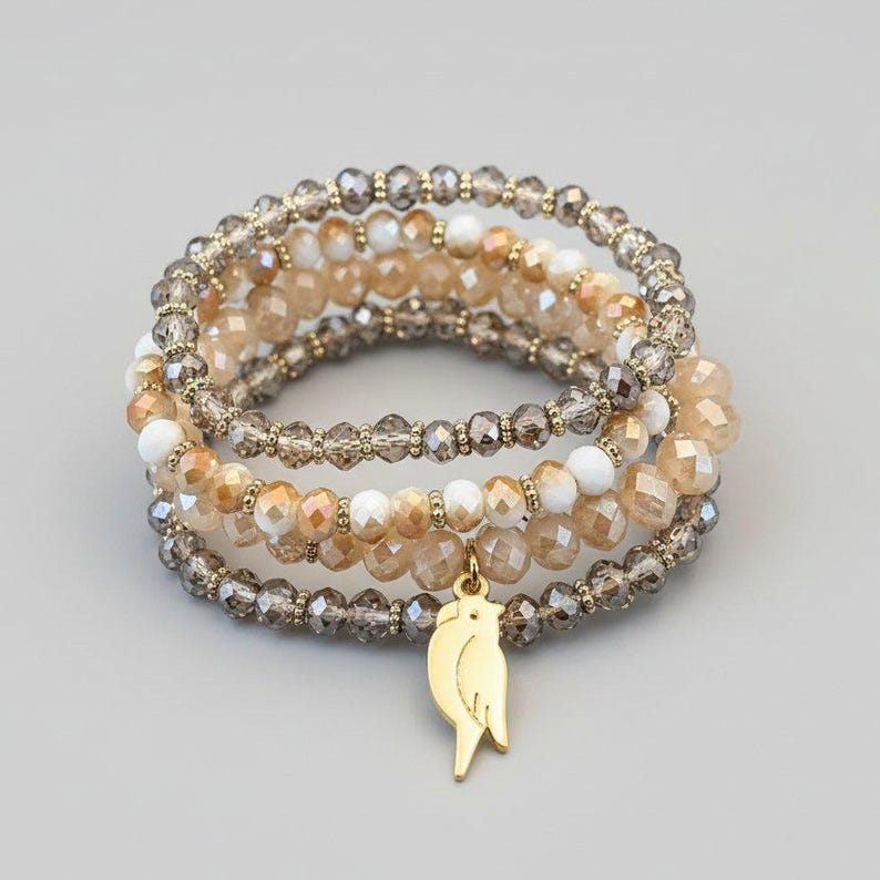 Parrot Champagne Stretch Bracelet Stack - - LadybugfeetDesigns -