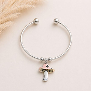 Mushroom Euro Bangle Cuff, Silver - - LadybugfeetDesigns -