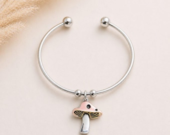 Mushroom Euro Bangle Cuff, Silver