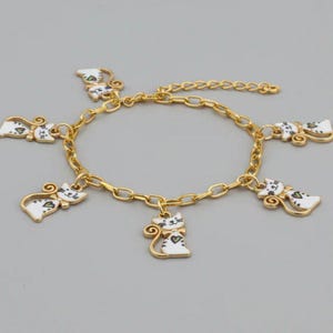 Kitty Cat Charm Bracelet, Gold-Tone - - LadybugfeetDesigns -
