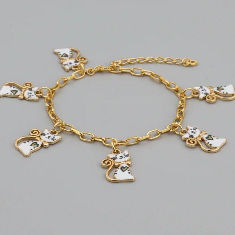 Kitty Cat Charm Bracelet, Gold-Tone - - LadybugfeetDesigns -