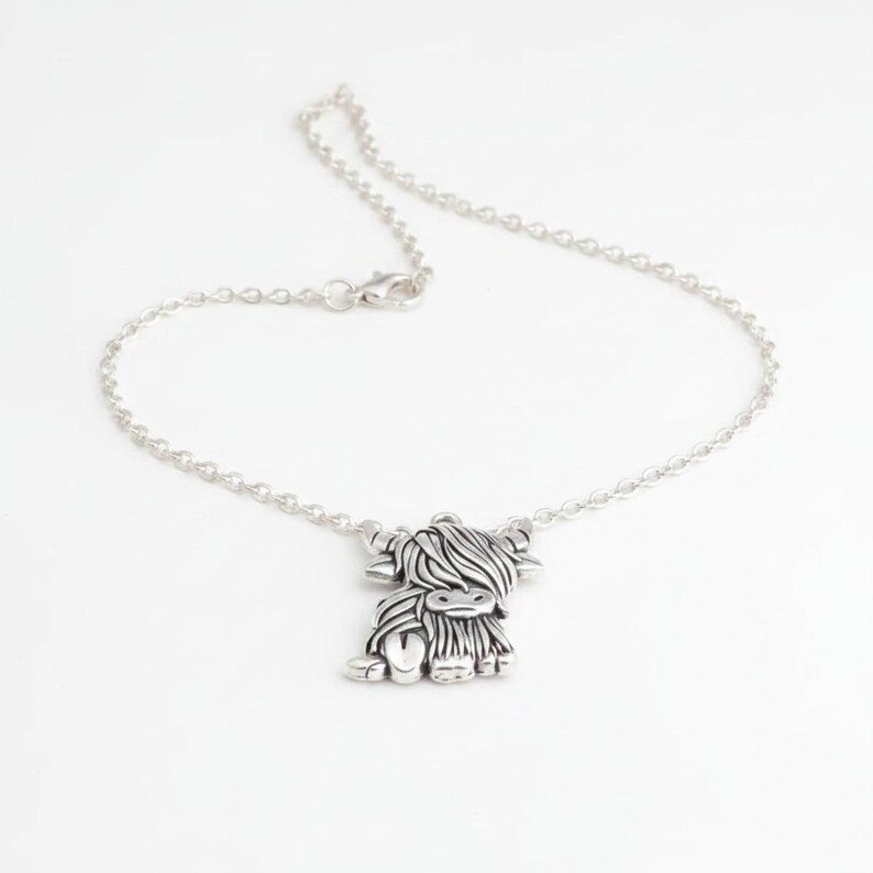 Highland Cow Necklace, 20 inch - Silver - - LadybugfeetDesigns -