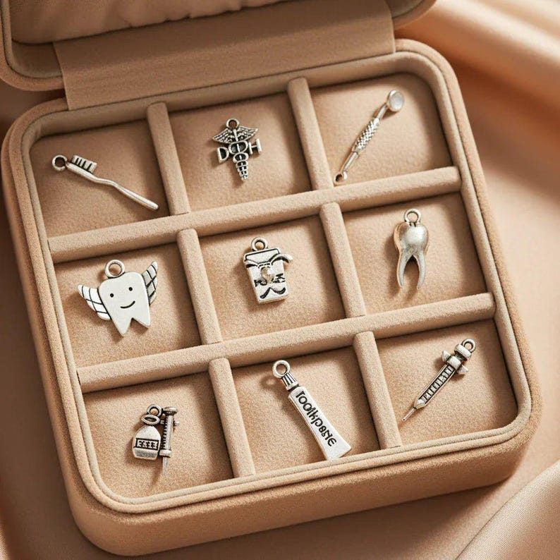 Dental Hygienist Charm Box - 9 pc., Silver - - LadybugfeetDesigns -