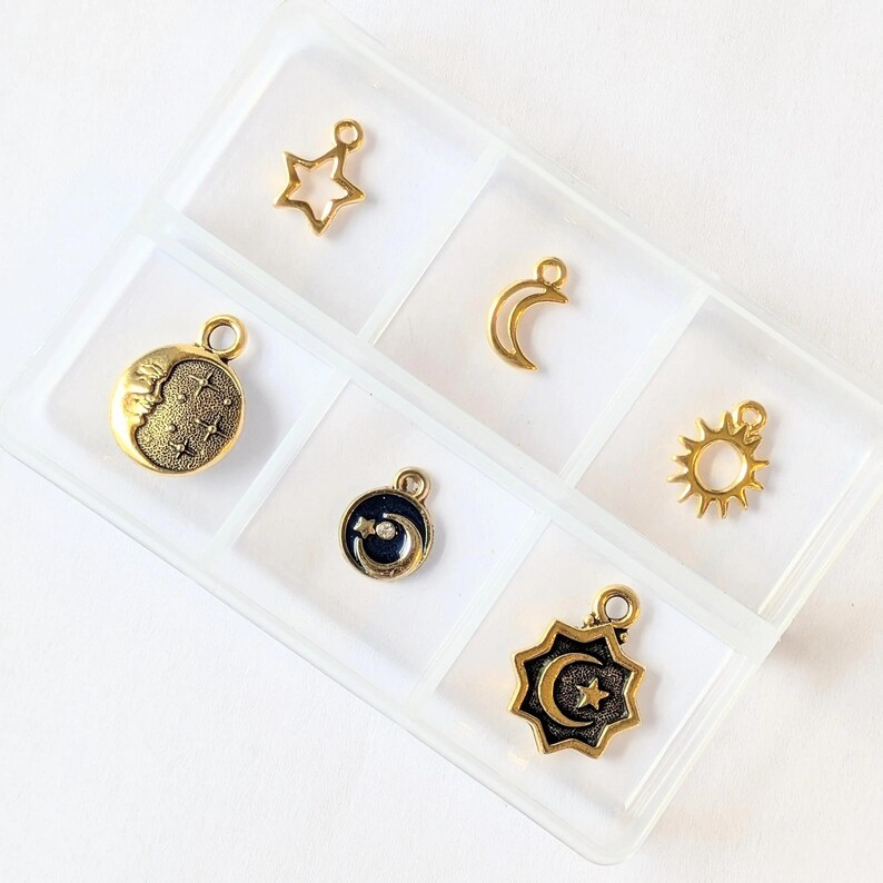Celestial Mini Charm Box - 6 pc., Gold - - LadybugfeetDesigns -