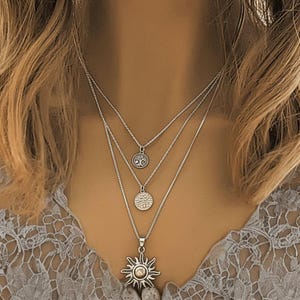 Energy, Power, Positivity Layered Necklace Set, Silver - - LadybugfeetDesigns -
