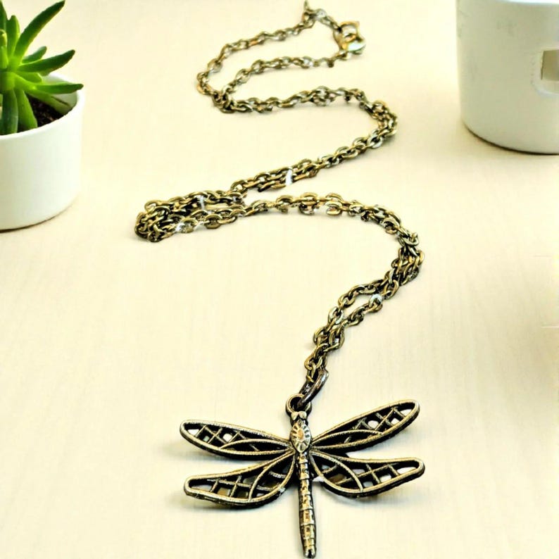 Dragonfly Boho Necklace, Antique Bronze - 18 inches - - LadybugfeetDesigns -