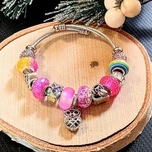 Pretty Owl Euro Cuff Wrap Bracelet, Silver - - LadybugfeetDesigns -