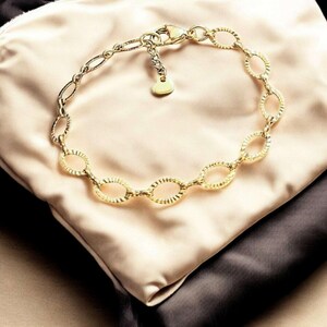 Shiny Gold Textured Oval Link Charm Bracelet Base Ii - D.i.y. - Build Your Charm Bracelet! - - LadybugfeetDesigns -