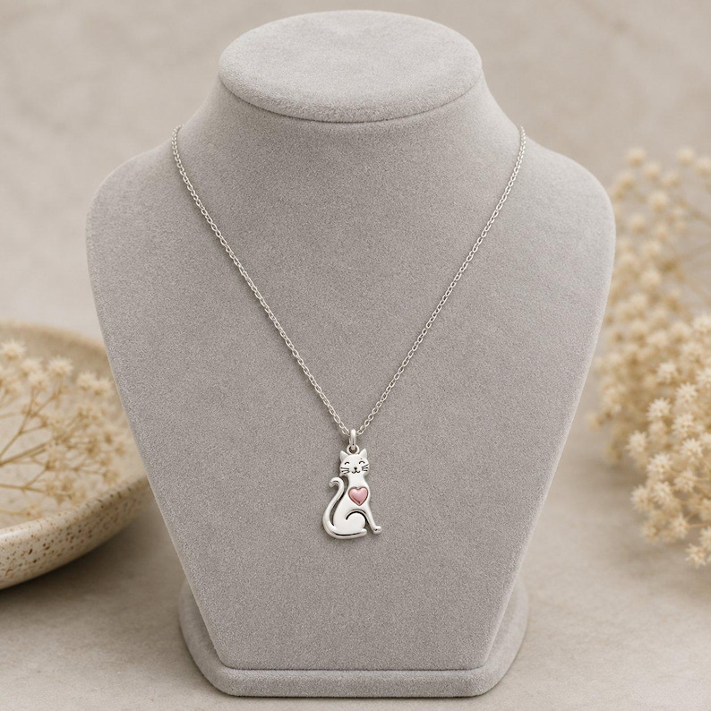 Happy Cat Necklace, 20 inches - Silver - - LadybugfeetDesigns -