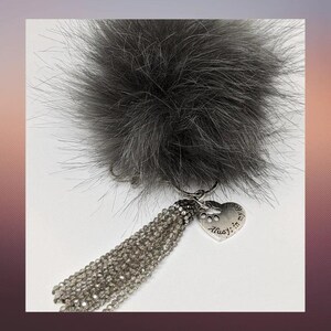 Always in My Heart Keychain/ Faux Fur Pom Pom and charm Key Chain-Purse Charm/Journal Charm - - LadybugfeetDesigns -