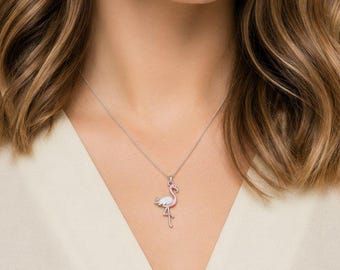 Rustic Flamingo Necklace, 20 inches - Silver