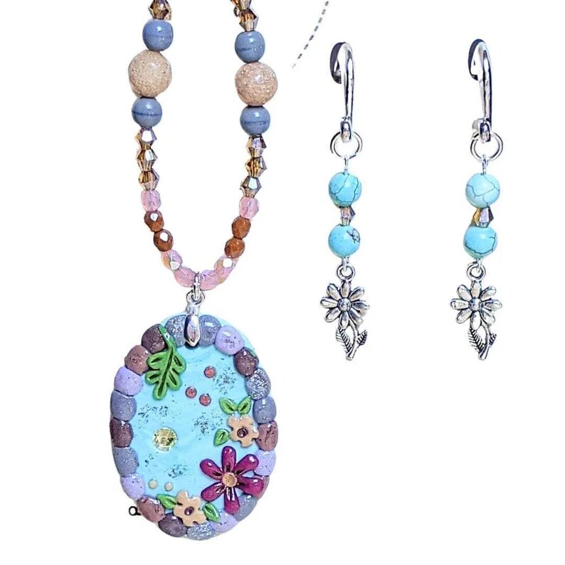 Cobblestone Pond Beaded Necklace / Earring Set, 22 inch - - LadybugfeetDesigns -