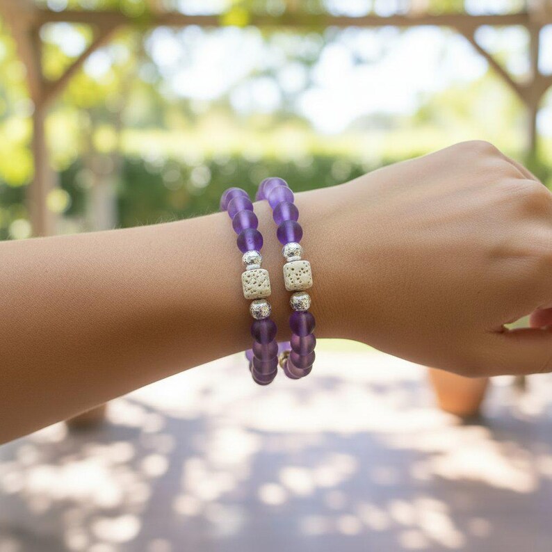 Iridescent Purple Mystic Aura Quartz Gemstone Diffuser bracelet - - LadybugfeetDesigns -
