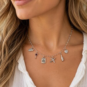 Gotta Getaway! Multi Charm Link Necklace, Silver - 20 inch - - LadybugfeetDesigns -