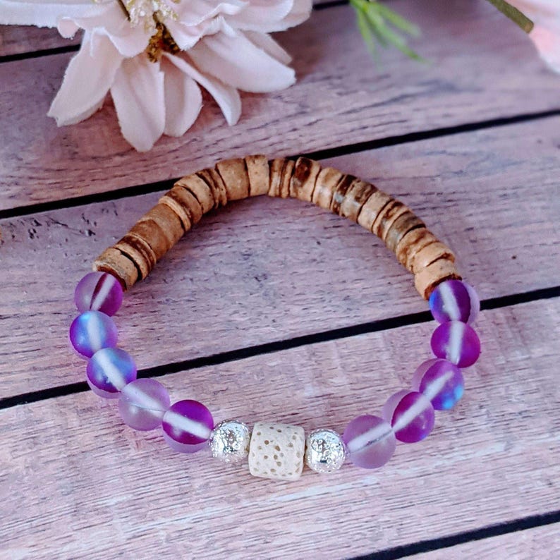 Iridescent Purple Mystic Aura Quartz Gemstone Diffuser bracelet - - LadybugfeetDesigns -