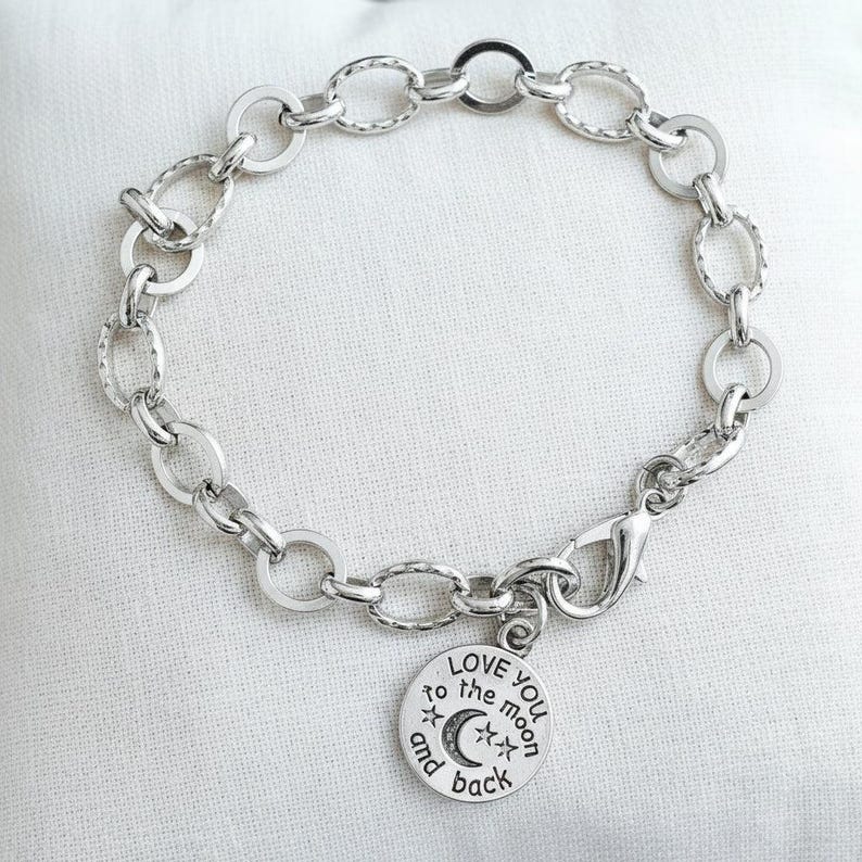 Love You to the Moon Chain Bracelet - - LadybugfeetDesigns -