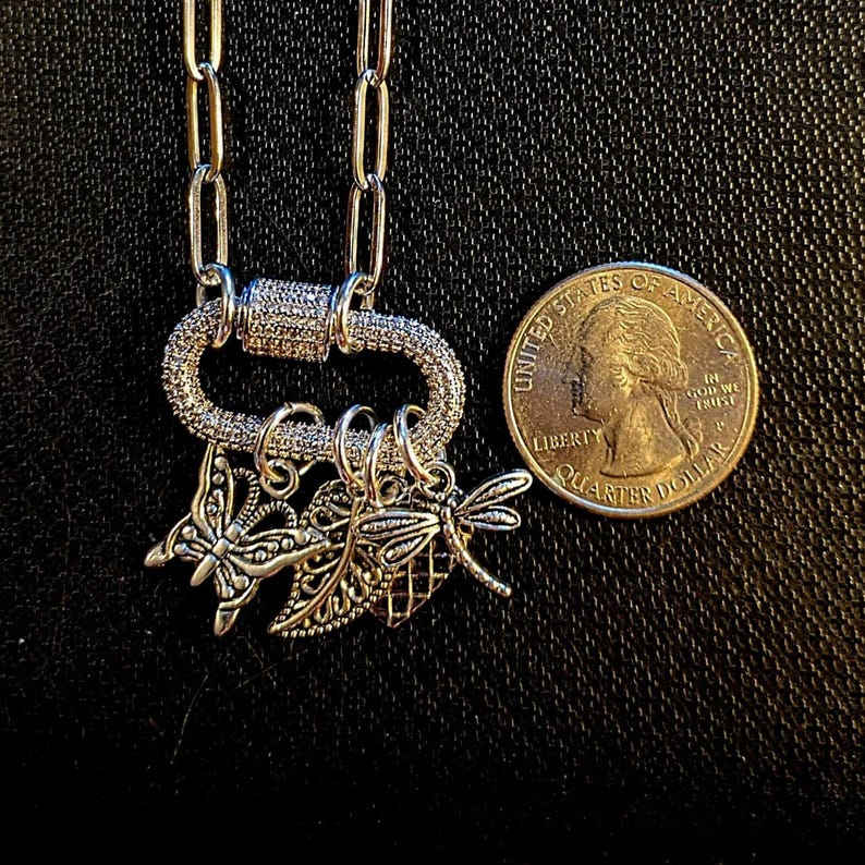 Nature & Love Carabiner Necklace, Silver - 20 inch - - LadybugfeetDesigns -