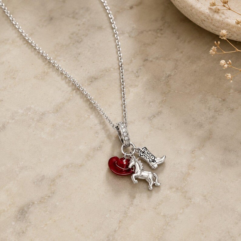 Country Western Girl Necklace, 20 inches - Silver - - LadybugfeetDesigns -