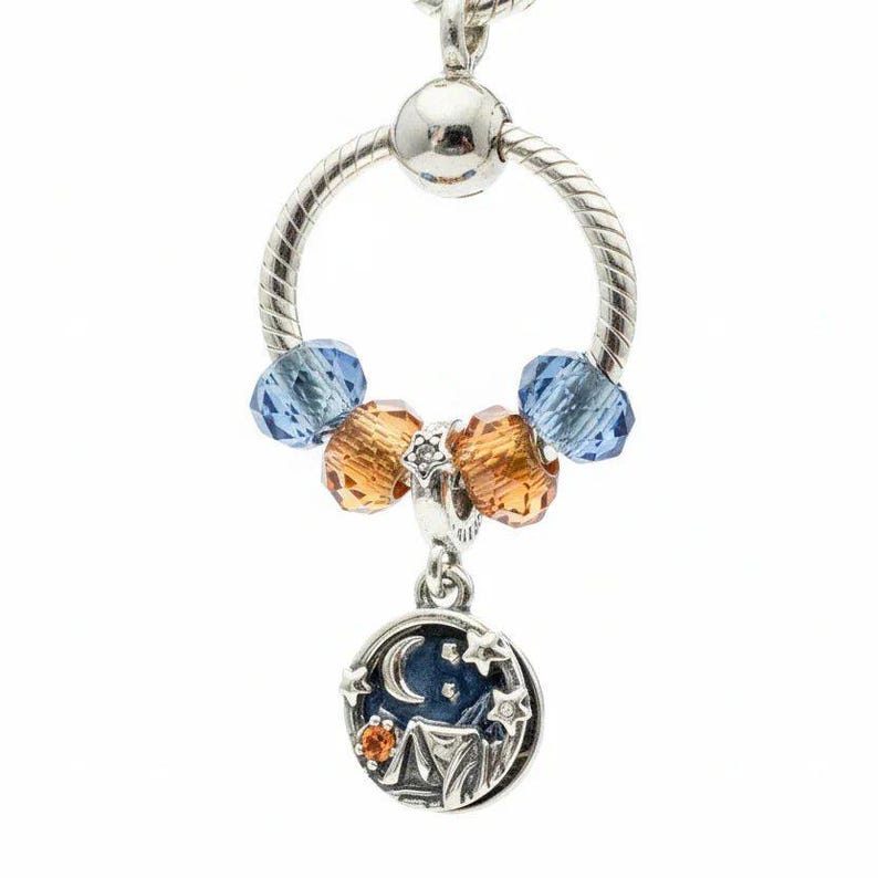 Sleeping Under the Stars Sterling Silver Toggle Charm Necklace, 20 inches - - LadybugfeetDesigns -