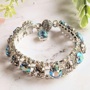 Blue Multi Faceted Crystal Rhinestone Bracelet-Bridal Jewelry-Child Size - - LadybugfeetDesigns -