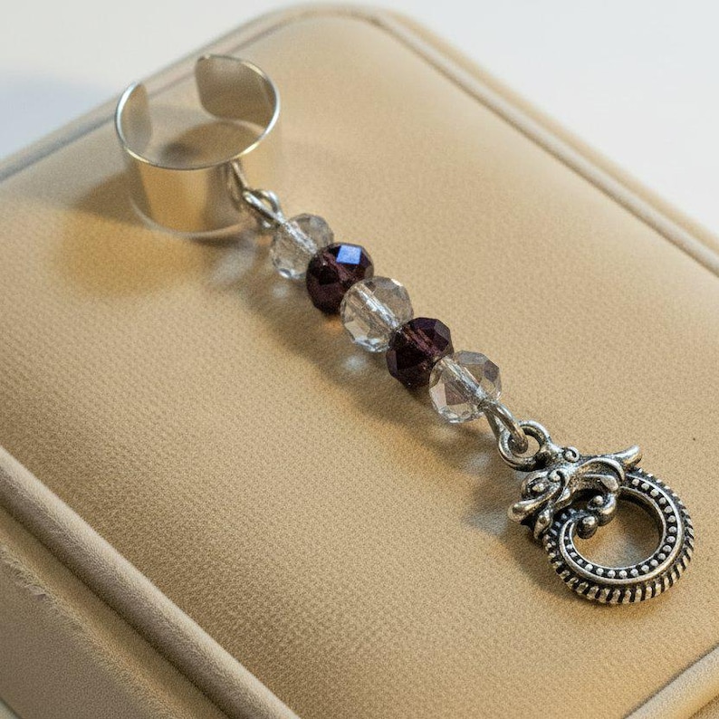 Silver Dragon Crystal Ear Cuff - - LadybugfeetDesigns -