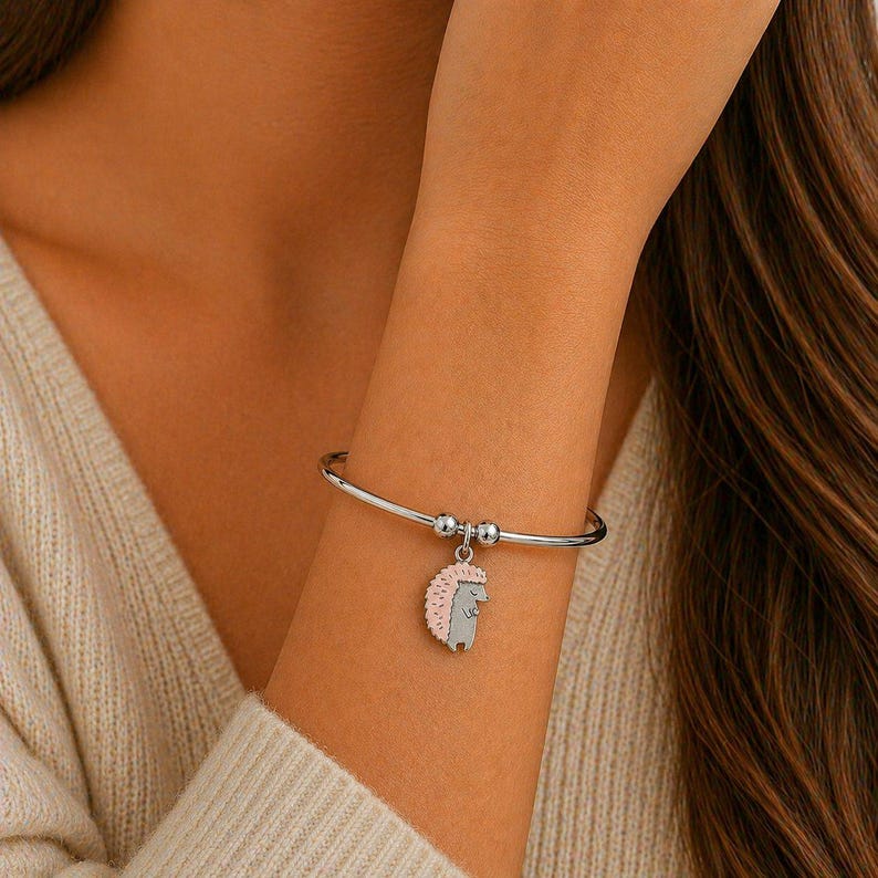 Hedgehog Euro Bangle Cuff, Silver - - LadybugfeetDesigns -