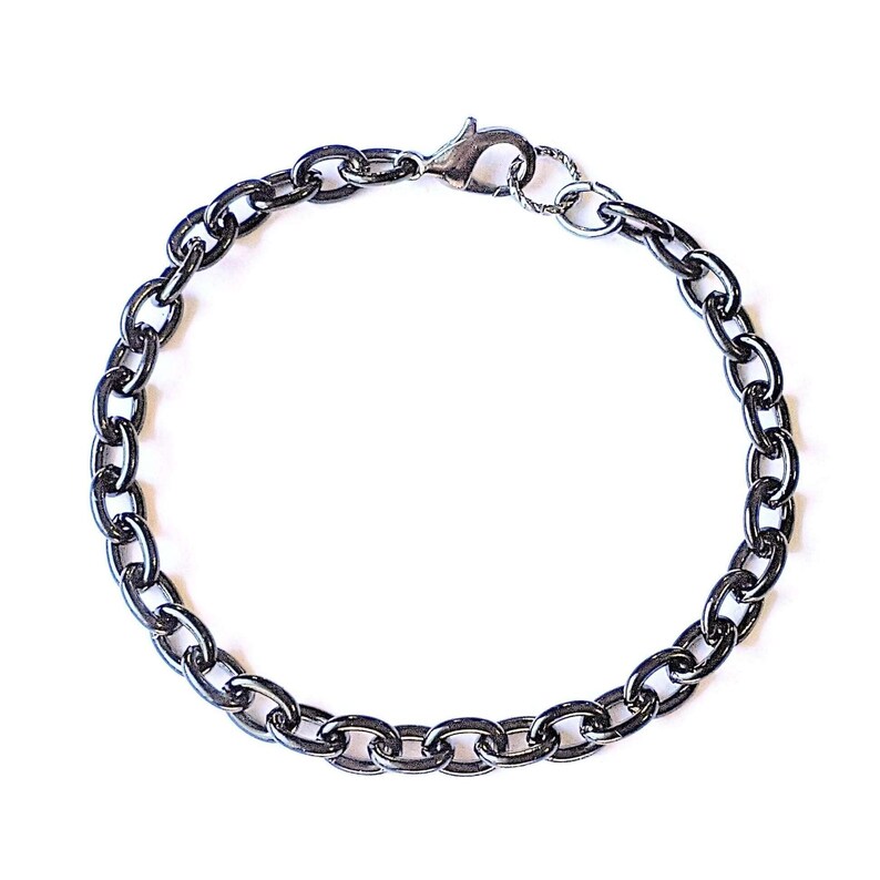 Black Stainless Steel Oval Link Charm Bracelet Base - D.i.y. - Build Your Charm Bracelet! - - LadybugfeetDesigns -