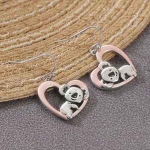 Rustic Koala Bear Heart Earrings - - LadybugfeetDesigns -