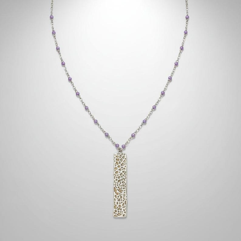 Silver Tag Crystal Bead Necklace, 20 inch - - LadybugfeetDesigns -