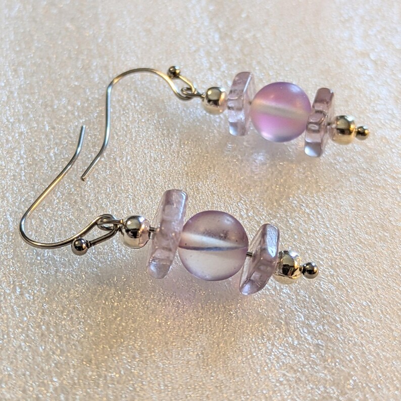 Amethyst/Purple Mermaid Glass Beaded Hook Earrings - - LadybugfeetDesigns -