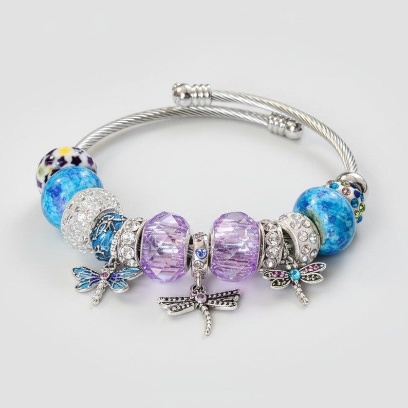 Dragonfly Euro Cuff Wrap Bracelet, Silver - - LadybugfeetDesigns -