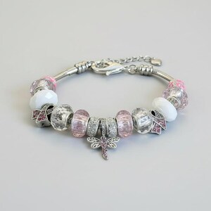 Cancer Awareness European beaded bracelet - Silver - - LadybugfeetDesigns -