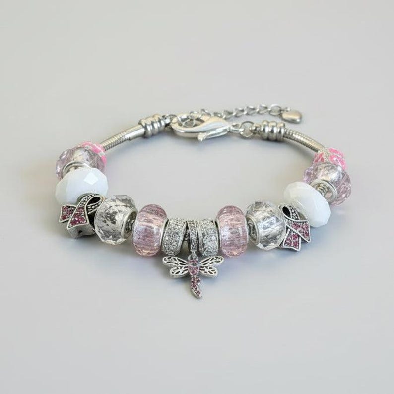 Cancer Awareness European beaded bracelet - Silver - - LadybugfeetDesigns -