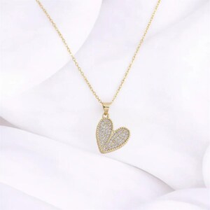 CZ Heart necklace, Gold - 20 inch - - LadybugfeetDesigns -